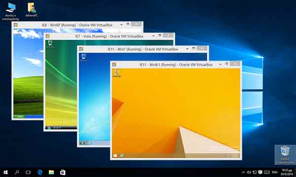 4 διαφορετικές εικονικές μηχανές με Windows XP, Vista, 7 και 8